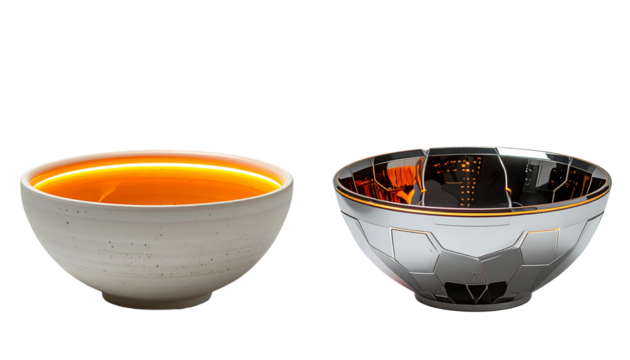  Advanced futuristic pottery models with reflective surfaces, isolated on transparent background