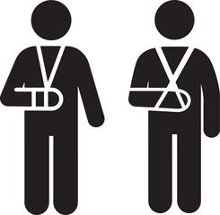 Two injured people with arm slings silhouette