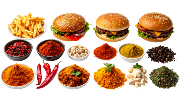  Modern street food pair showcasing global fusion dishes, isolated on transparent background