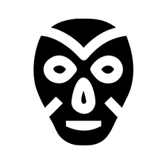Vector art of stylized mask with symmetrical patterns, represents cultural heritage, tribal art, or anonymity in a bold, graphic design