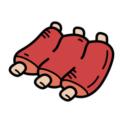 Red Cartoon Ribs Icon on Transparent Background Isolated Food Icon Cutout Meat Portion Graphic Element for Butcher Shop or Cookbook