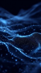 Abstract Blue Data Wave with Particles and Network Connection