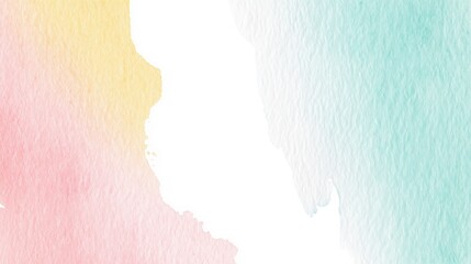 Soft watercolor background with pastel rainbow hues blending pink, yellow, and teal tones, gentle watercolor brushstrokes and light textures, minimalist banner design with white space for text and log