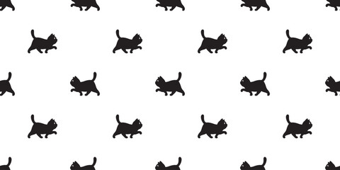 black cat seamless pattern kitten walking running icon vector calico doodle cartoon pet animal illustration tile background gift wrapping paper repeat wallpaper scarf isolated