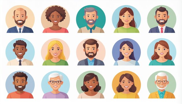 Diverse team avatars showcase inclusivity, perfect for corporate communications and website profiles, fostering connection and trust with a modern touch - Powered by Adobe