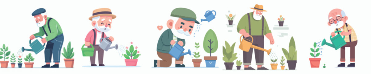 vector grandfather watering plants