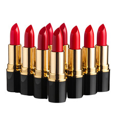 - Set of Red and Gold Lipsticks in Sleek Arrangement, isolated on transparent background