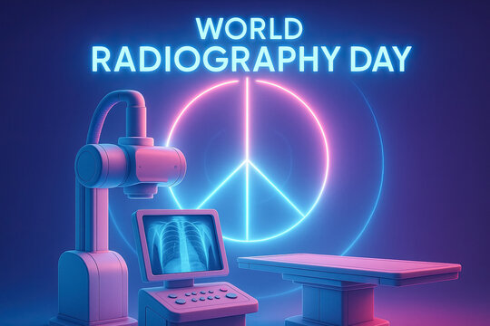 Radiography equipment with peace symbol for World Radiography Day celebration and awareness - Powered by Adobe