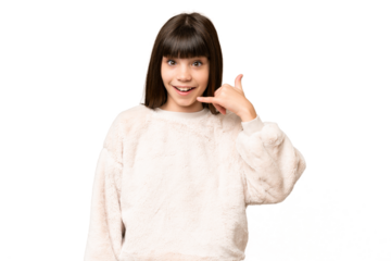 Little girl over isolated green chroma key background making phone gesture. Call me back sign