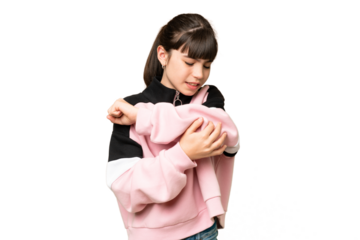 Little girl over isolated green chroma key background with pain in elbow