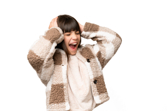 Little girl over isolated green chroma key background stressed overwhelmed