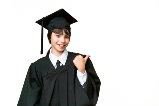 Little university girl over isolated background pointing to the side to present a product - Powered by Adobe