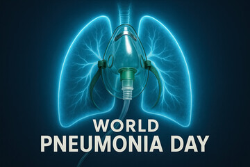 Digital illustration of lungs with oxygen mask for World Pneumonia Day awareness campaign