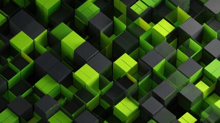 Stunning geometric background with vibrant green and sleek black cubes creating a dynamic, modern pattern perfect for technology and innovation projects