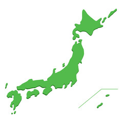 Flat vector illustration of a green map of Japan