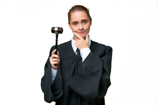 Judge caucasian woman over isolated background thinking - Powered by Adobe