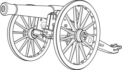 Fototapeta premium Cannon outline drawing illustration artillery weapon design editable stock