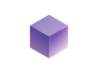 Abstract purple 3D cube with a smooth lavender gradient and vibrant magenta shadow isolated on black background.