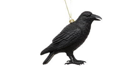 Elegant Black Raven Ornament with Golden Detail on Striped Background