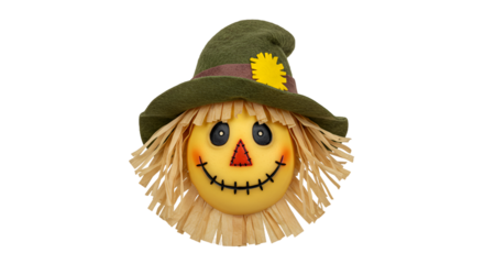 Close up of a Decorative Scarecrow Head with a Friendly Face