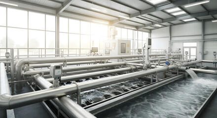 Modern Industrial Water Treatment Facility with Advanced Piping System, A Glimpse Inside a Cutting-Edge Water Processing Plant