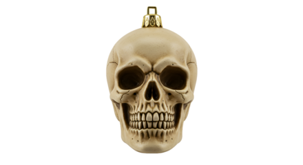 Gothic Skull Ornament with Golden Hanger Against Striped Background