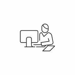worker computer desk icon sign vector