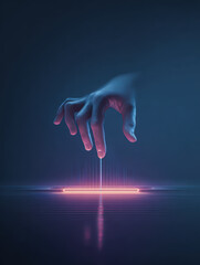 A vibrant 3D render of a blue and yellow geometric abstract pattern that suggests technology and modern design