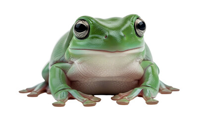 Obraz premium Green tree frog close-up on a dark background, facing forward