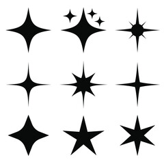 Modern Flat Design Vector Star Icons: Black Set on Transparent Background