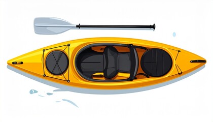 Top-down view of two kayaks—red with diagonal stripes, orange with geometric design—each with grey-bladed paddle beside, showcasing color, form, and feature contrast for comparison or selection.