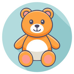 Cute Orange Plush Teddy Bear Sitting on Round Teal Background with Shadow for Children