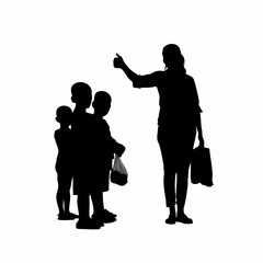 Silhouette of a volunteer distributing food packages to the poor isolated on white background