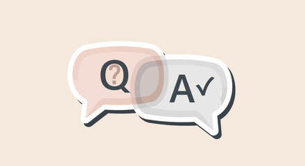 Fototapeta premium Two overlapping speech bubbles, one with a question mark and the other with an 
