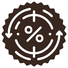 Circular Discount Tag with Percent Symbol and Arrows Indicating Rate Change or Return Deal