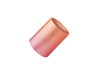 Floating 3D metallic pink canister with a smooth gradient texture and the word float engraved on the side.