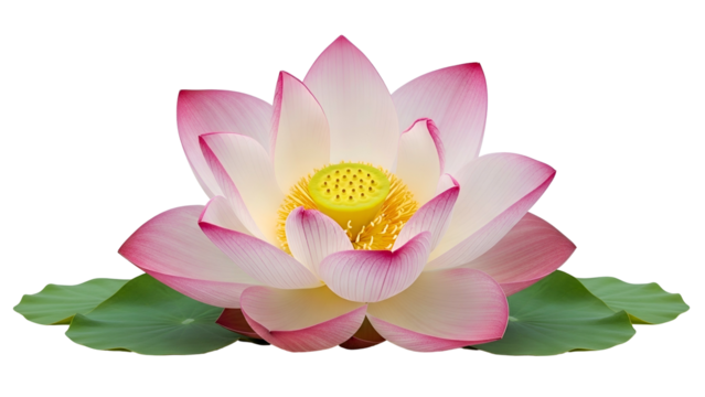 Elegant pink and white lotus blossom against a black background