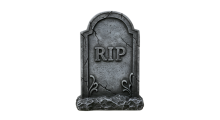 Weathered Tombstone with Rip Engraving Against Dark Background