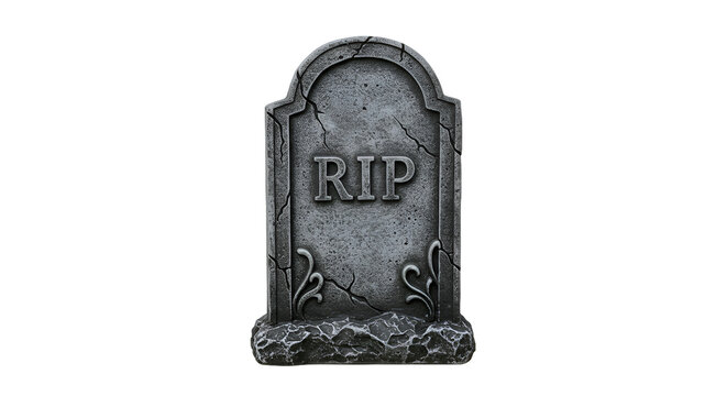 Weathered Tombstone with Rip Engraving Against Dark Background
