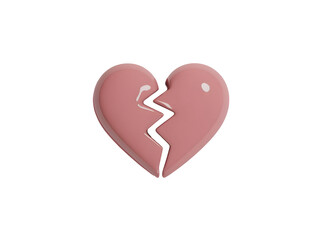 Glossy 3D broken heart icon rendered in soft pink representing emotional pain, heartbreak, and separation.