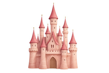 Obraz premium Pink fairytale castle watercolor illustration with transparent background