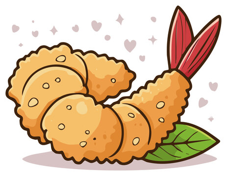 cartoon tempura shrimp with red tail clip art preview