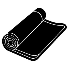 Black silhouette of a rolled up yoga mat partially unrolled on a white background