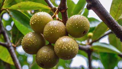 Ripening longan fruit showcases its fertility during the rainy season, highlighting the rich qualities of longan fruit as it reaches its peak maturity for harvesting