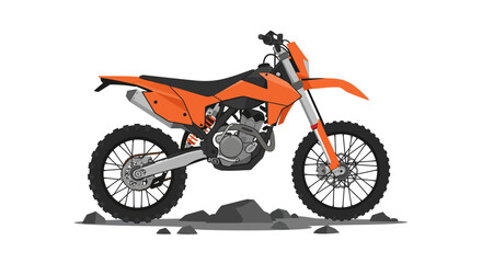 Fototapeta premium Orange and Black Dirt Bike on Rocky Ground Illustration.