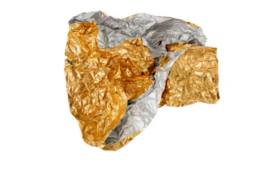 Photo of foil paper taken with a high-resolution camera using the focus-stacking technique on a white background.