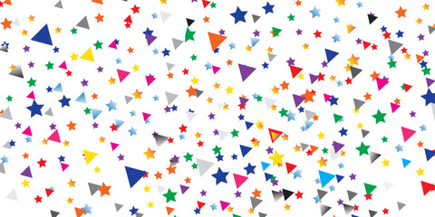 Festive color triangle confetti background. Abstract frame confetti texture for holiday, postcard, poster, website, carnival, birthday, children's parties. Cover confetti mock-up. Wedding card layout