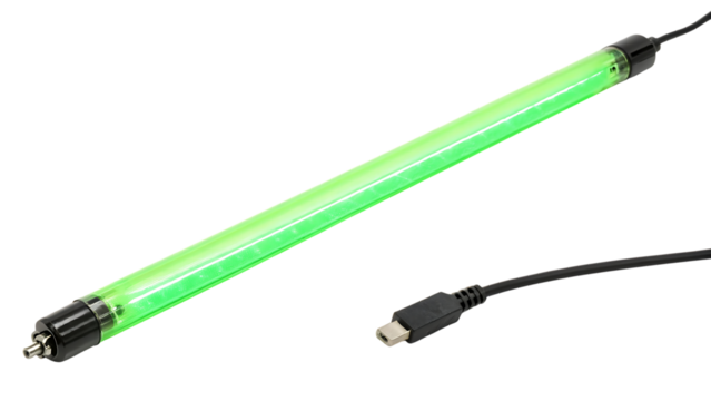 A green fluorescent light tube isolated on transparent background, showcasing modern lighting technology and energy efficiency