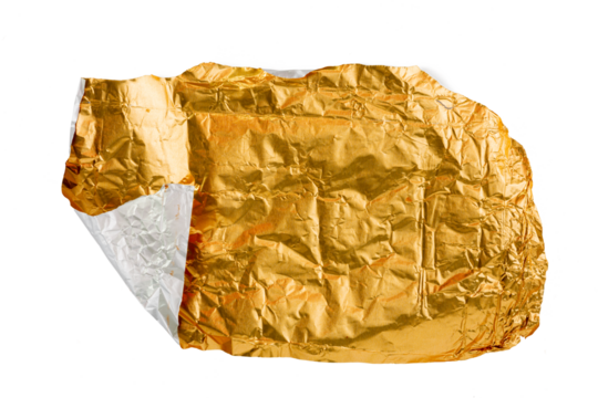 Photo of foil paper taken with a high-resolution camera using the focus-stacking technique on a white background.