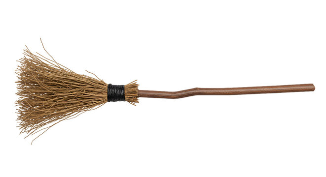 Classic Witchs Broomstick with Twig Bristles and Wooden Handle